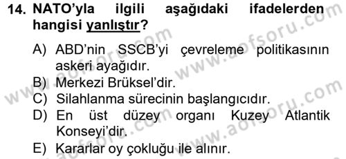 Siyasi Tarih 2 Dersi 2012 - 2013 Yılı (Vize) Ara Sınav Soruları 14. Soru