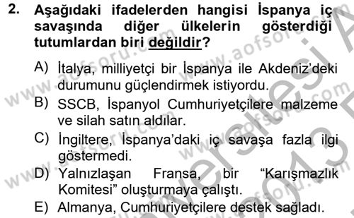 Siyasi Tarih 2 Dersi 2012 - 2013 Yılı (Vize) Ara Sınav Soruları 2. Soru