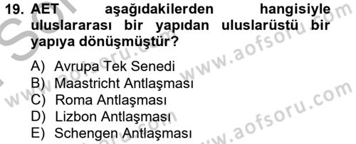 Siyasi Tarih 2 Dersi 2012 - 2013 Yılı (Final) Dönem Sonu Sınav Soruları 19. Soru