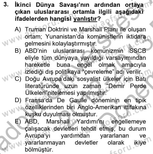 Siyasi Tarih 2 Dersi 2012 - 2013 Yılı (Final) Dönem Sonu Sınav Soruları 3. Soru