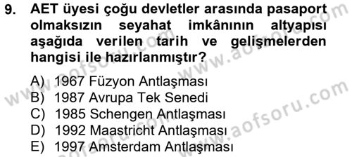 Siyasi Tarih 2 Dersi 2012 - 2013 Yılı (Final) Dönem Sonu Sınav Soruları 9. Soru