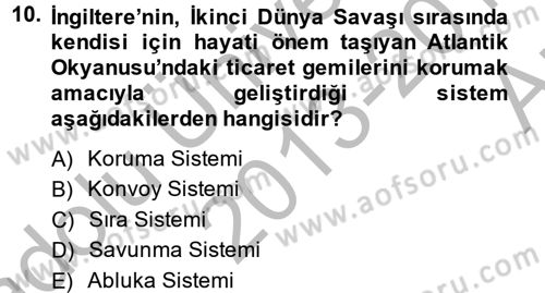 Siyasi Tarih 2 Dersi 2013 - 2014 Yılı (Vize) Ara Sınav Soruları 10. Soru