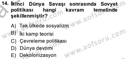Siyasi Tarih 2 Dersi 2013 - 2014 Yılı (Vize) Ara Sınav Soruları 14. Soru