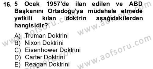 Siyasi Tarih 2 Dersi 2013 - 2014 Yılı (Vize) Ara Sınav Soruları 16. Soru