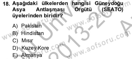 Siyasi Tarih 2 Dersi 2013 - 2014 Yılı (Vize) Ara Sınav Soruları 18. Soru