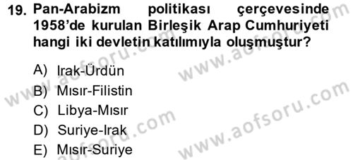 Siyasi Tarih 2 Dersi 2013 - 2014 Yılı (Vize) Ara Sınav Soruları 19. Soru