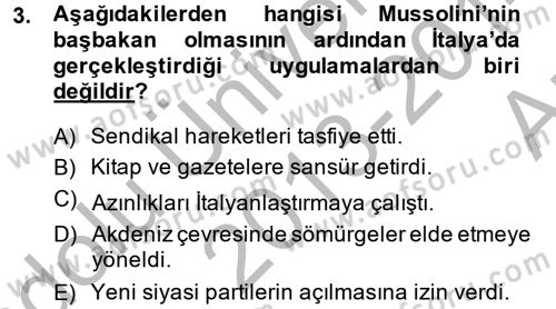 Siyasi Tarih 2 Dersi 2013 - 2014 Yılı (Vize) Ara Sınav Soruları 3. Soru