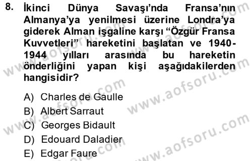 Siyasi Tarih 2 Dersi 2013 - 2014 Yılı (Vize) Ara Sınav Soruları 8. Soru