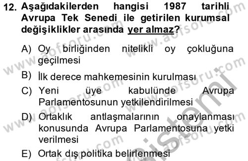 Siyasi Tarih 2 Dersi 2013 - 2014 Yılı (Final) Dönem Sonu Sınav Soruları 12. Soru