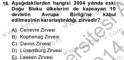 Siyasi Tarih 2 Dersi 2013 - 2014 Yılı (Final) Dönem Sonu Sınav Soruları 16. Soru