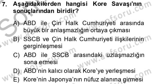 Siyasi Tarih 2 Dersi 2013 - 2014 Yılı (Final) Dönem Sonu Sınav Soruları 7. Soru