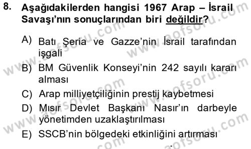 Siyasi Tarih 2 Dersi 2013 - 2014 Yılı (Final) Dönem Sonu Sınav Soruları 8. Soru