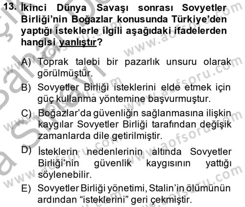 Siyasi Tarih 2 Dersi 2014 - 2015 Yılı (Vize) Ara Sınav Soruları 13. Soru