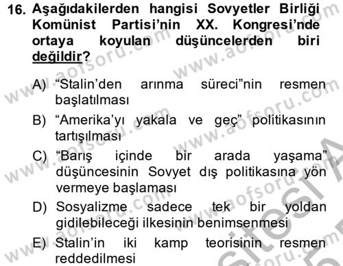 Siyasi Tarih 2 Dersi 2014 - 2015 Yılı (Vize) Ara Sınav Soruları 16. Soru