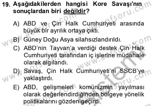 Siyasi Tarih 2 Dersi 2014 - 2015 Yılı (Vize) Ara Sınav Soruları 19. Soru