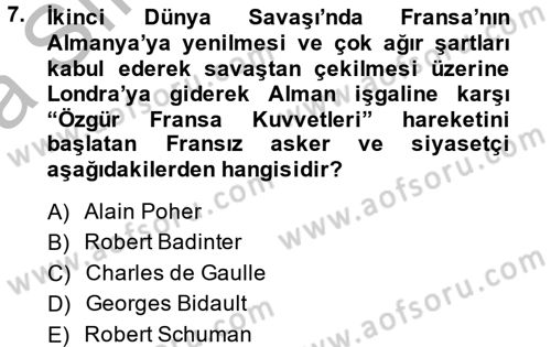 Siyasi Tarih 2 Dersi 2014 - 2015 Yılı (Vize) Ara Sınav Soruları 7. Soru