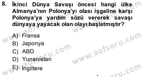 Siyasi Tarih 2 Dersi 2014 - 2015 Yılı (Vize) Ara Sınav Soruları 8. Soru