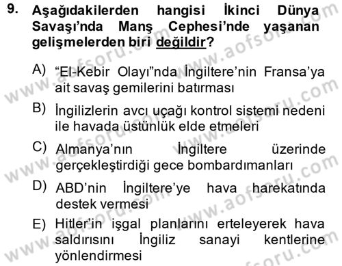 Siyasi Tarih 2 Dersi 2014 - 2015 Yılı (Vize) Ara Sınav Soruları 9. Soru