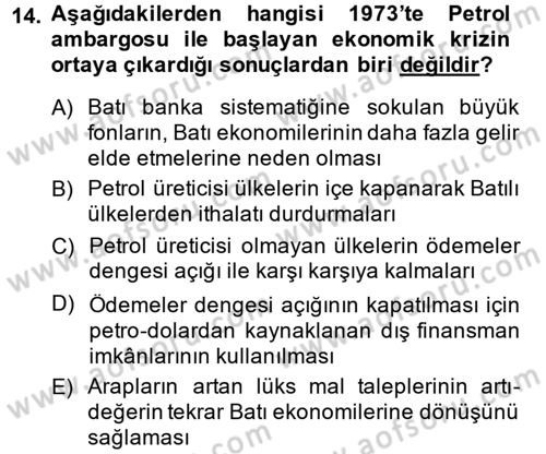 Siyasi Tarih 2 Dersi 2014 - 2015 Yılı (Final) Dönem Sonu Sınav Soruları 14. Soru