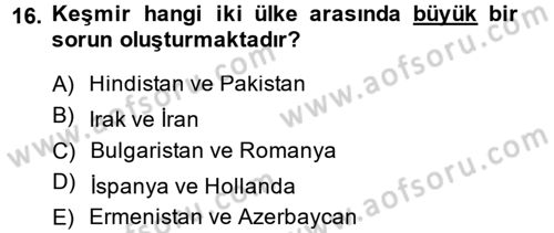 Siyasi Tarih 2 Dersi 2014 - 2015 Yılı (Final) Dönem Sonu Sınav Soruları 16. Soru