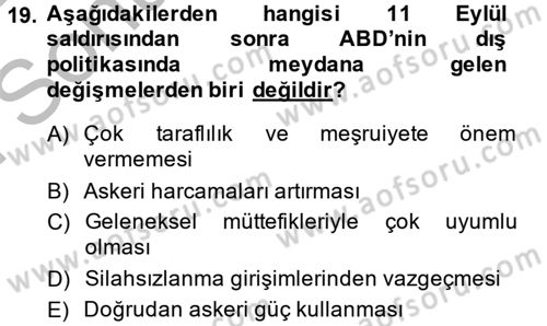 Siyasi Tarih 2 Dersi 2014 - 2015 Yılı (Final) Dönem Sonu Sınav Soruları 19. Soru