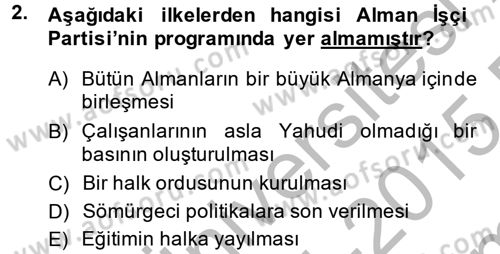 Siyasi Tarih 2 Dersi 2014 - 2015 Yılı (Final) Dönem Sonu Sınav Soruları 2. Soru