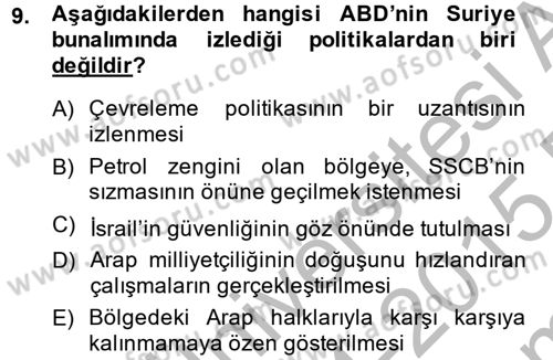 Siyasi Tarih 2 Dersi 2014 - 2015 Yılı (Final) Dönem Sonu Sınav Soruları 9. Soru