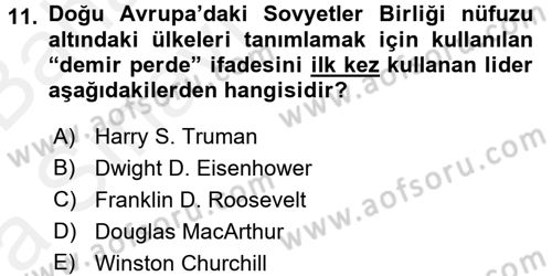 Siyasi Tarih 2 Dersi 2015 - 2016 Yılı (Vize) Ara Sınav Soruları 11. Soru