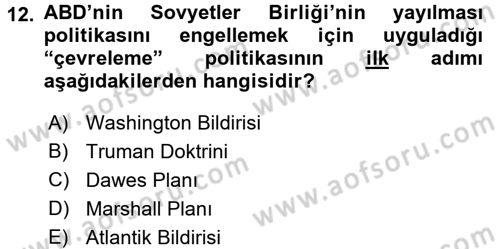 Siyasi Tarih 2 Dersi 2015 - 2016 Yılı (Vize) Ara Sınav Soruları 12. Soru