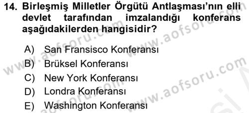 Siyasi Tarih 2 Dersi 2015 - 2016 Yılı (Vize) Ara Sınav Soruları 14. Soru