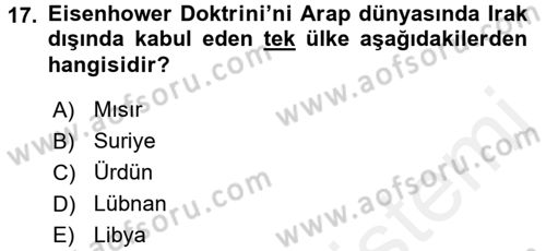 Siyasi Tarih 2 Dersi 2015 - 2016 Yılı (Vize) Ara Sınav Soruları 17. Soru