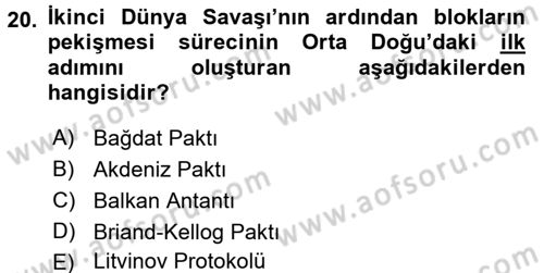 Siyasi Tarih 2 Dersi 2015 - 2016 Yılı (Vize) Ara Sınav Soruları 20. Soru