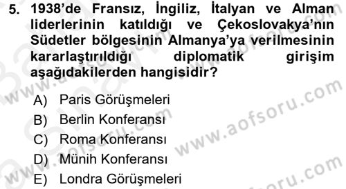 Siyasi Tarih 2 Dersi 2015 - 2016 Yılı (Vize) Ara Sınav Soruları 5. Soru