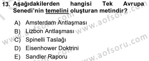 Siyasi Tarih 2 Dersi 2015 - 2016 Yılı (Final) Dönem Sonu Sınav Soruları 13. Soru
