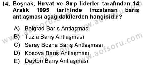 Siyasi Tarih 2 Dersi 2015 - 2016 Yılı (Final) Dönem Sonu Sınav Soruları 14. Soru