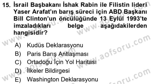 Siyasi Tarih 2 Dersi 2015 - 2016 Yılı (Final) Dönem Sonu Sınav Soruları 15. Soru