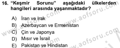 Siyasi Tarih 2 Dersi 2015 - 2016 Yılı (Final) Dönem Sonu Sınav Soruları 16. Soru