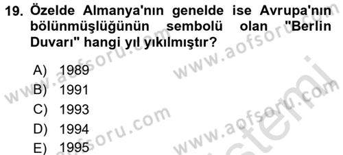 Siyasi Tarih 2 Dersi 2015 - 2016 Yılı (Final) Dönem Sonu Sınav Soruları 19. Soru