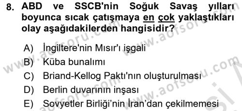 Siyasi Tarih 2 Dersi 2015 - 2016 Yılı (Final) Dönem Sonu Sınav Soruları 8. Soru