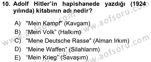 Siyasi Tarih 2 Dersi 2016 - 2017 Yılı (Vize) Ara Sınav Soruları 10. Soru