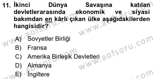 Siyasi Tarih 2 Dersi 2016 - 2017 Yılı (Vize) Ara Sınav Soruları 11. Soru