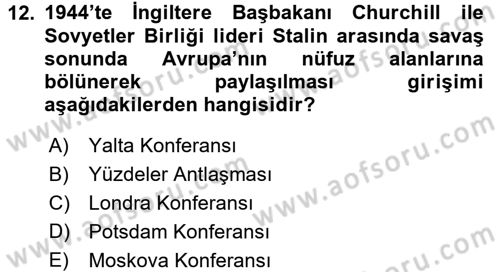 Siyasi Tarih 2 Dersi 2016 - 2017 Yılı (Vize) Ara Sınav Soruları 12. Soru
