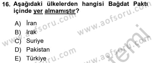 Siyasi Tarih 2 Dersi 2016 - 2017 Yılı (Vize) Ara Sınav Soruları 16. Soru