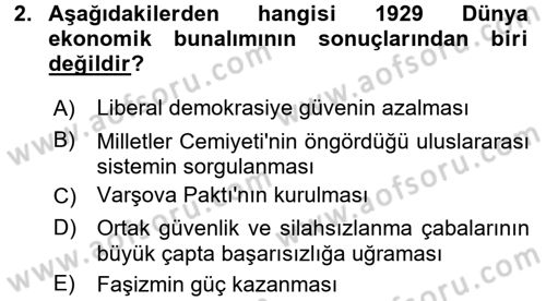 Siyasi Tarih 2 Dersi 2016 - 2017 Yılı (Vize) Ara Sınav Soruları 2. Soru
