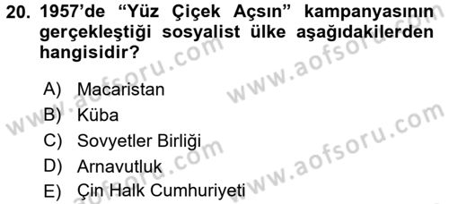 Siyasi Tarih 2 Dersi 2016 - 2017 Yılı (Vize) Ara Sınav Soruları 20. Soru
