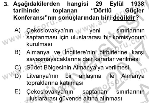 Siyasi Tarih 2 Dersi 2016 - 2017 Yılı (Vize) Ara Sınav Soruları 3. Soru