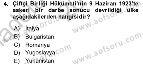 Siyasi Tarih 2 Dersi 2016 - 2017 Yılı (Vize) Ara Sınav Soruları 4. Soru