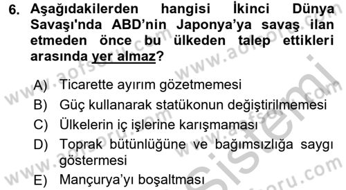 Siyasi Tarih 2 Dersi 2016 - 2017 Yılı (Vize) Ara Sınav Soruları 6. Soru