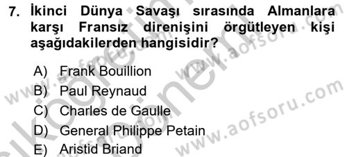 Siyasi Tarih 2 Dersi 2016 - 2017 Yılı (Vize) Ara Sınav Soruları 7. Soru