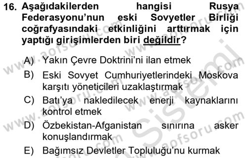 Siyasi Tarih 2 Dersi 2016 - 2017 Yılı (Final) Dönem Sonu Sınavı 16. Soru